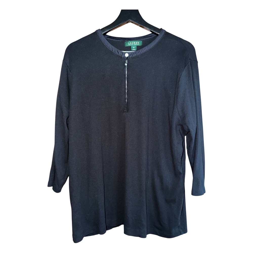 Lauren Ralph Lauren Navy Blue 3/4 Sleeve Quarter Zip Cotton Top Plus Size 2X